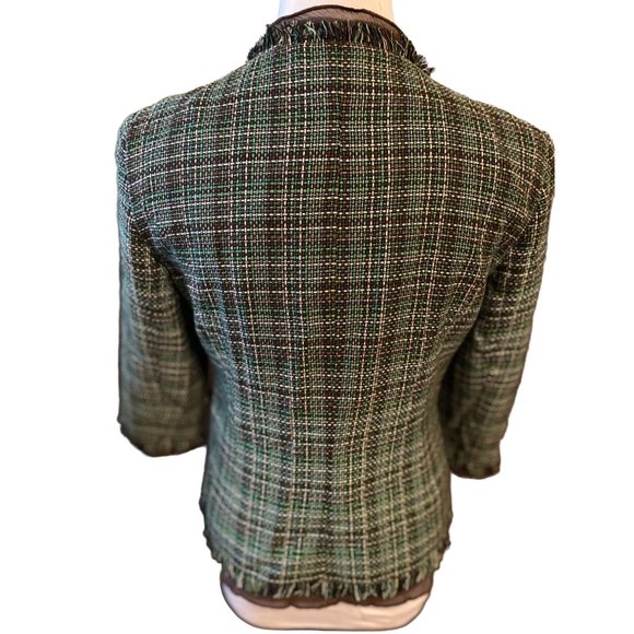 Julie Mitchell Jacket Womens Size 8 Urban Collection Green Brown Tie Raw EdgeLin - Picture 3 of 14